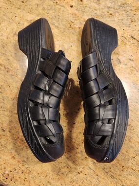 Born Fisherman Chunky Leather Wedge Mules Clogs Cottagecore Boho Lagenlook 9